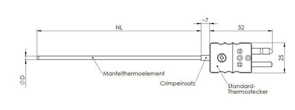 Mantelthermoelement Typ K mit Standard-Stecker